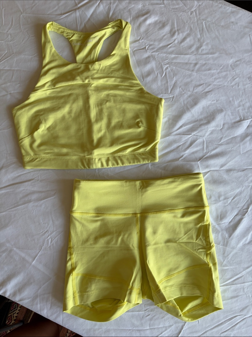 Outdoor Voices Neon Yellow Athletic Sports Bra and Shorts Set